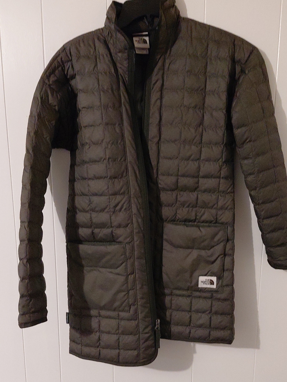 The North Face Womens (Juniors) Quilted Long Puffer Jacket - Olive Green